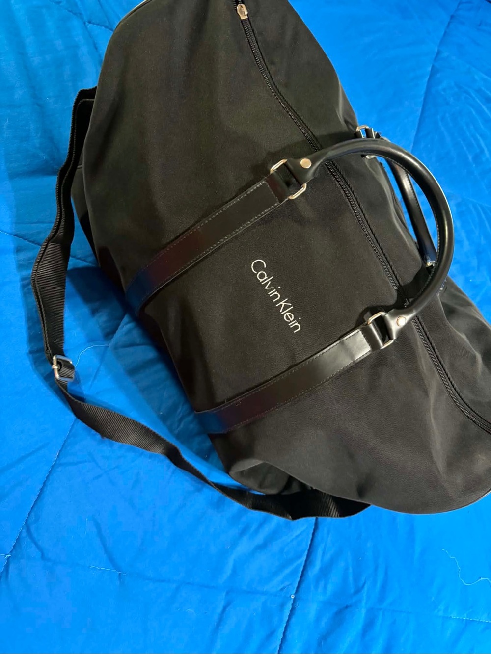 Calvin Klein Black Canvas Duffel with Leather Handles